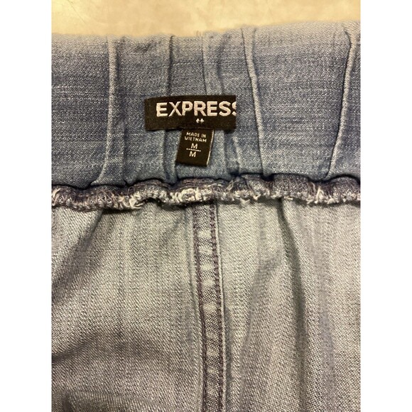 Express Chambray Belted Pockets 100% Cotton Skirt Sz M Stretch Hippie - Picture 7 of 8